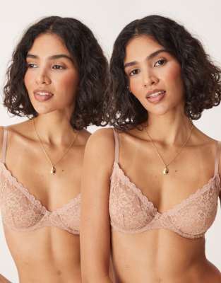 ASOS DESIGN ASOS DESIGN Lila 2 pack underwired bra in sand-Neutral