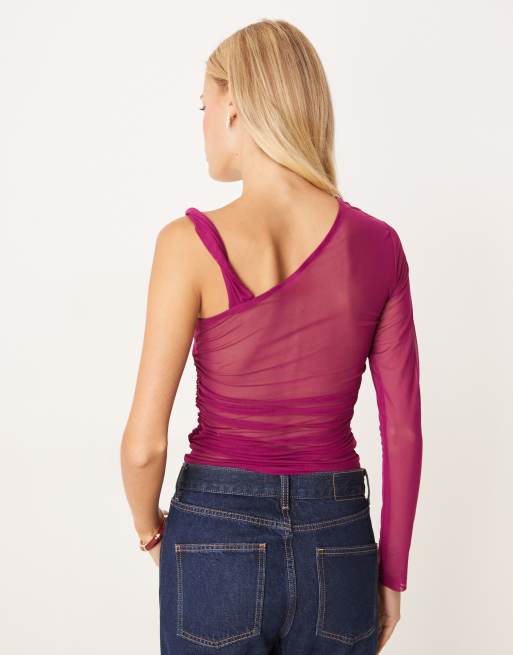 ASOS DESIGN – Lila., asymmetrisk topp i mesh med tvinnat axelband, 4 av 4