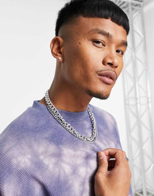 ASOS DESIGN – Lila batikfärgad våfflad t-shirt i oversize med långa ärmar , 2 av 4