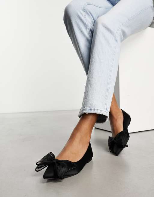 ASOS DESIGN Lila bow ballet flats in black