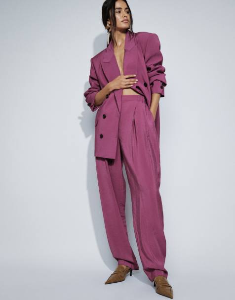 ASOS DESIGN – Lila, figursydd och dubbelknäppt kostym med mjuk textur - view 1