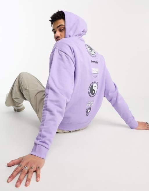 ASOS DESIGN – Lila huvtröja i oversize med tryck längs ryggraden