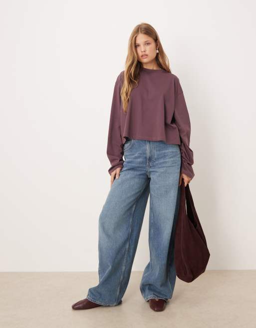 ASOS DESIGN – Lila, kort t-shirt med boxig passform och långa ärmar, 2 av 4