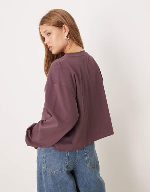 ASOS DESIGN – Lila, kort t-shirt med boxig passform och långa ärmar, 4 av 4
