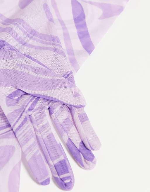 ASOS DESIGN – Lila långa handskar i mesh med virvlande mönster, 3 av 4