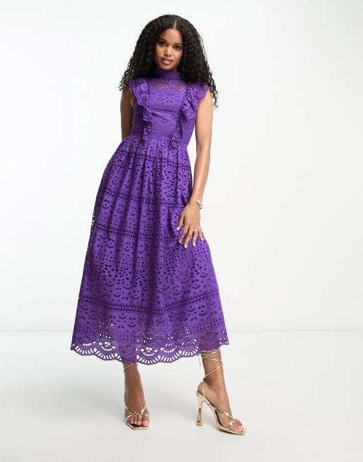 ASOS DESIGN – Lila midiklänning i spets med rosett baktill, 4 av 4