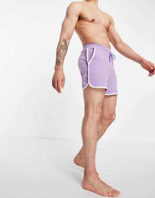 ASOS DESIGN – Lila mjuka löparshorts med vita kontrasterande kanter, 4 av 4
