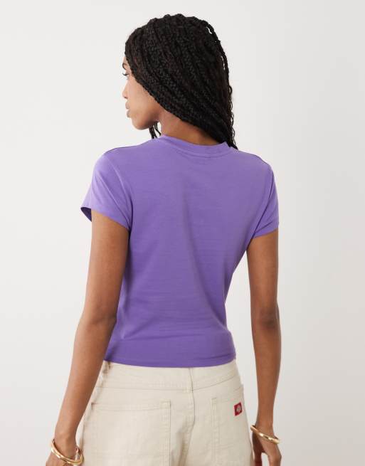 ASOS DESIGN – Lila och rosa t-shirt med krympt passform och puffigt "Whatever"-tryck, 4 av 4