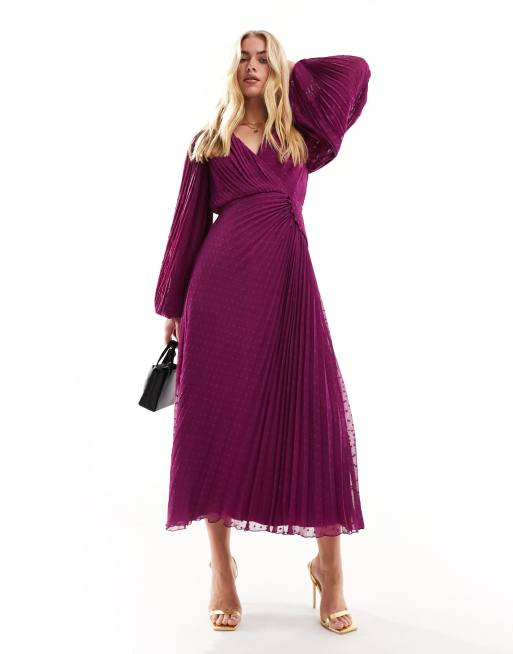 ASOS DESIGN – Lila plisserad maxiklänning i dobbyvävd chiffong med omlottdesign och knäppning, 4 av 4