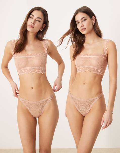 ASOS DESIGN – Lila – Sandfärgade stringtrosor i tangamodell, 2-pack - view 1