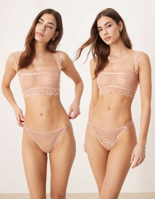 ASOS DESIGN – Lila – Sandfärgade stringtrosor i tangamodell, 2-pack