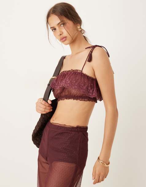 ASOS DESIGN – Lila, skir bralette-topp med volang och spetskant - view 1