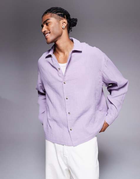 ASOS DESIGN – Lila skjorta i oversize och boxig passform med tryck baktill - view 1