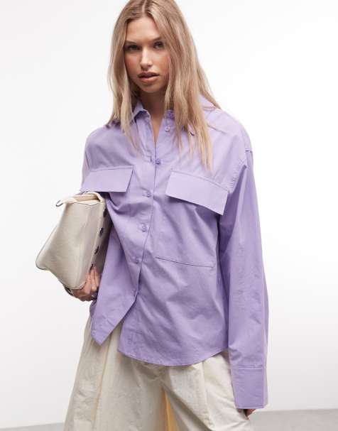 ASOS DESIGN – Lila skjorta med påsydda cargofickor - view 1