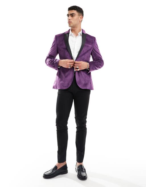 ASOS DESIGN – Lila smokingkavaj i sammet med extra smal passform