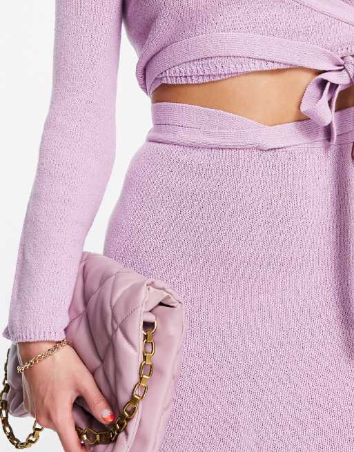 ASOS DESIGN – Lila stickad midikjol med knytning i midjan, del av set, 3 av 4