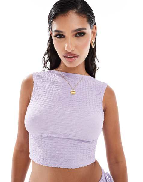 ASOS DESIGN – Lila strukturerat linne med lågt skuren rygg, del av set - view 1
