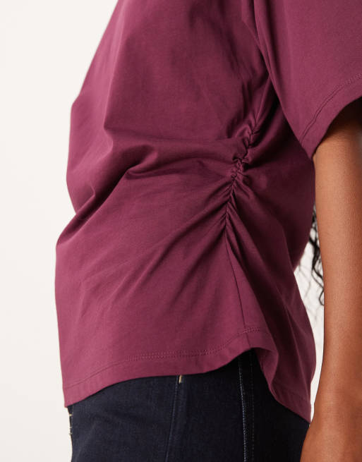ASOS DESIGN – Lila t-shirt med axelvaddar och indragen midja, 3 av 4