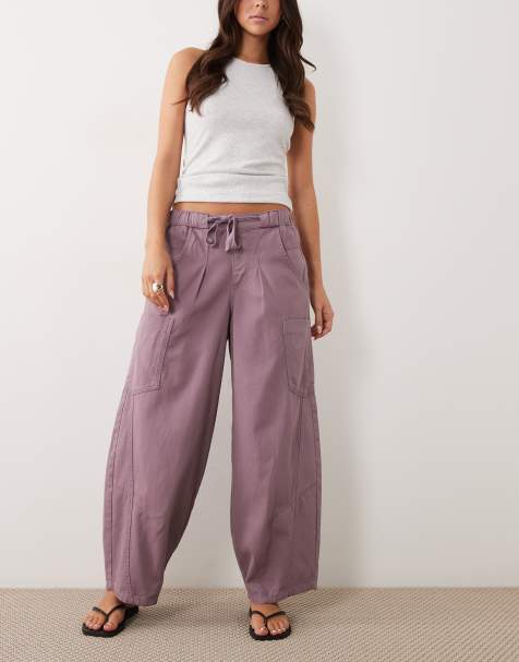 ASOS DESIGN – Lila, tvättade cargobyxor med volym - view 1