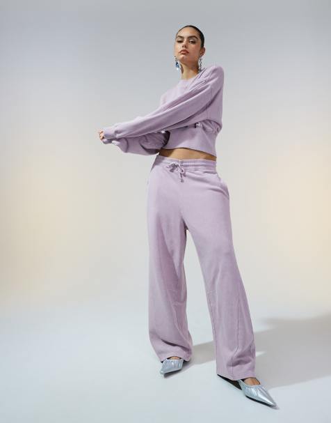 ASOS DESIGN – Lila, tvättade mjukisbyxor i oversize med barrelben och dekorativ söm, del av set - view 1