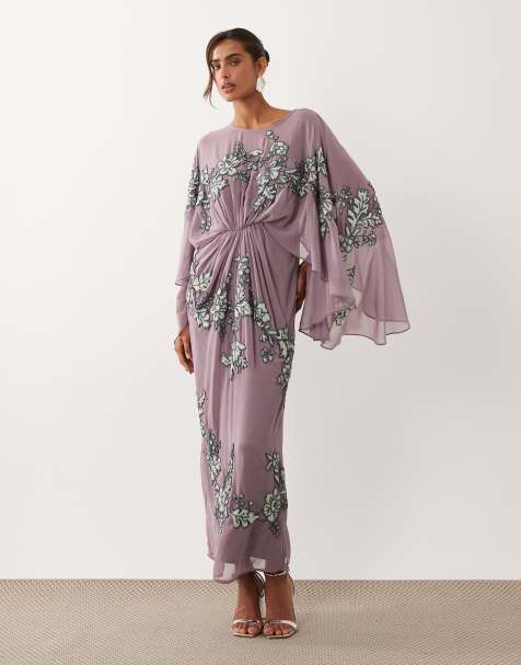 ASOS DESIGN – Lila, utsmyckad maxiklänning med capeärmar - view 1