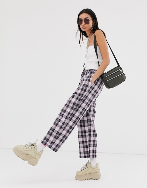 ASOS DESIGN lilac check pull on trouser