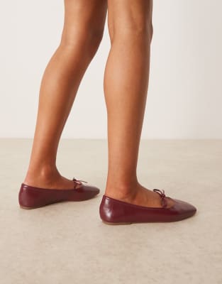 Asos Design Lilah Bow Detail Mary Jane Ballet Flats In Red