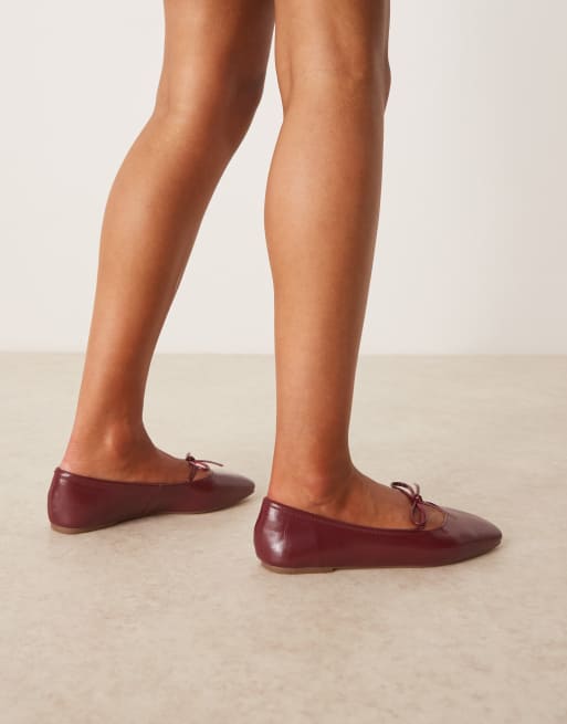 ASOS DESIGN Lilah bow detail mary jane ballet flats in burgundy
