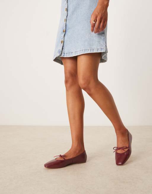 ASOS DESIGN Lilah bow detail mary jane ballet flats in burgundy