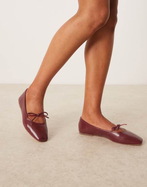 ASOS DESIGN Lilah bow detail mary jane ballets in burgundy - view 1