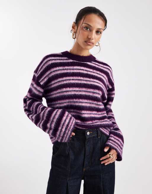 ASOS DESIGN – Lilarandig, stickad, borstad tröja, 4 av 4