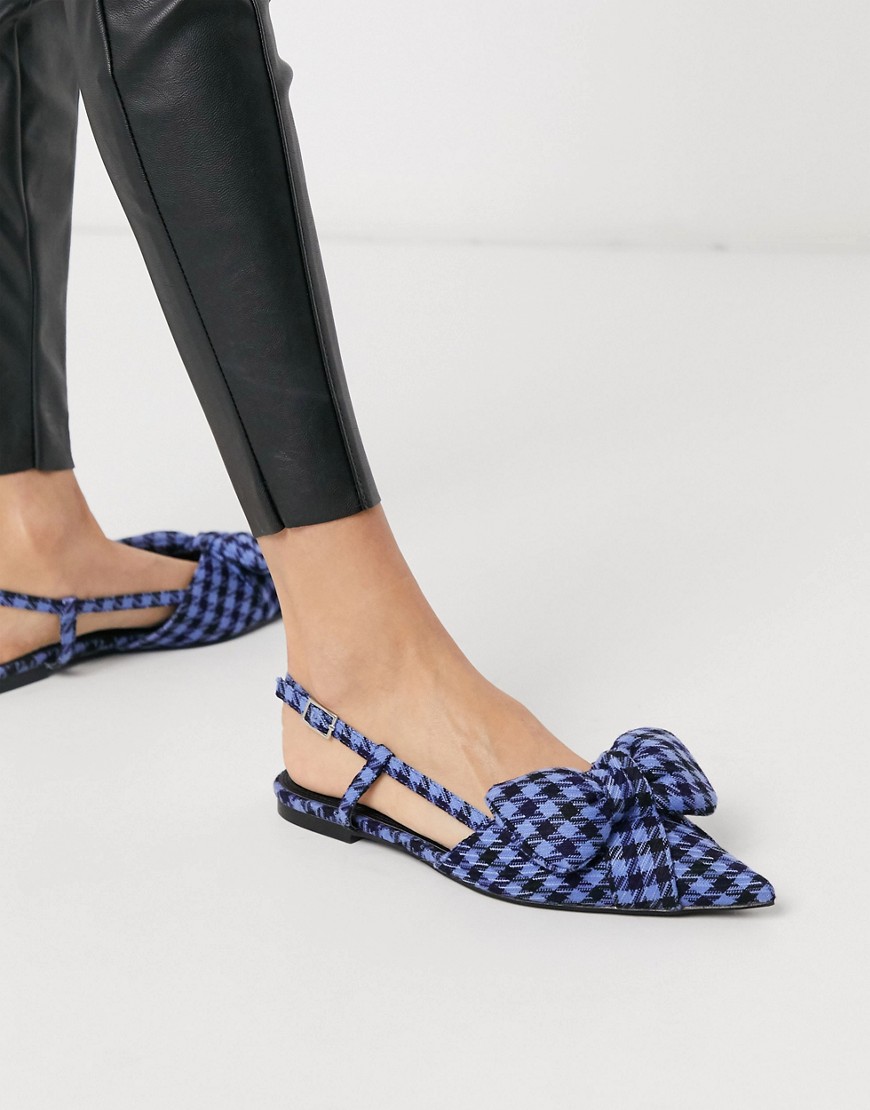 ASOS DESIGN Liliana pointed bow slingback ballet flats in blue check