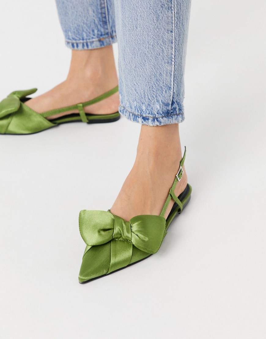 ASOS DESIGN Liliana pointed bow slingback ballet flats in green