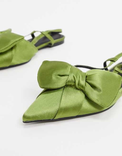 ASOS DESIGN Liliana pointed bow slingback ballet flats in green