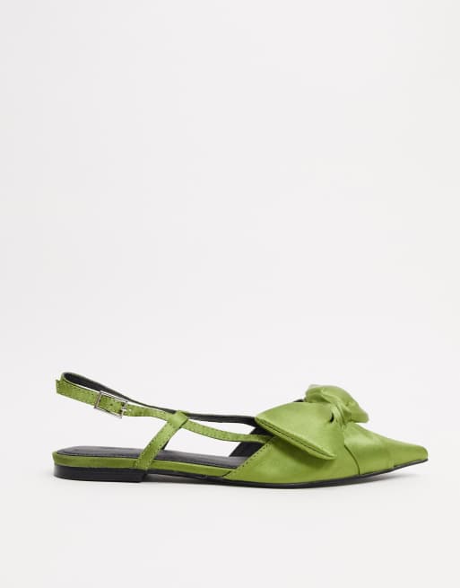 ASOS DESIGN Liliana pointed bow slingback ballet flats in green