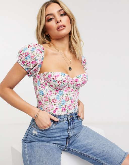 ASOS DESIGN Lilianna floral bardot corset with underwire