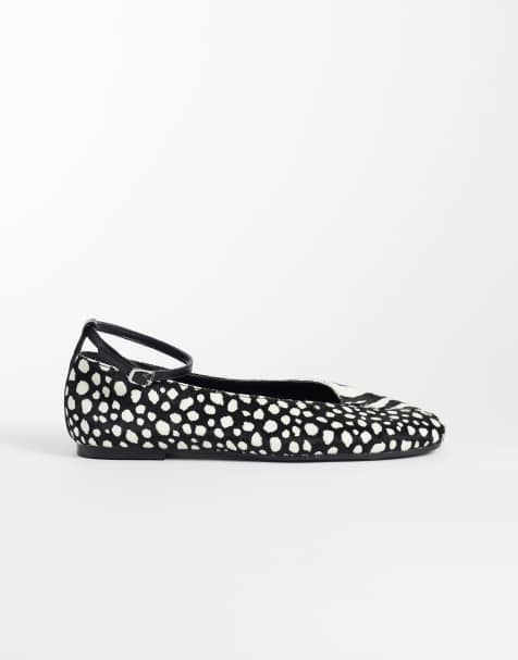 ASOS DESIGN Lilibelle premium hair on real leather ballets black and white mix - view 1