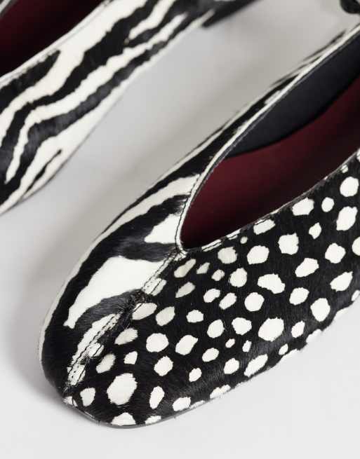 ASOS DESIGN Lilibelle premium hair on real leather ballets black and white mix, 2 of 4