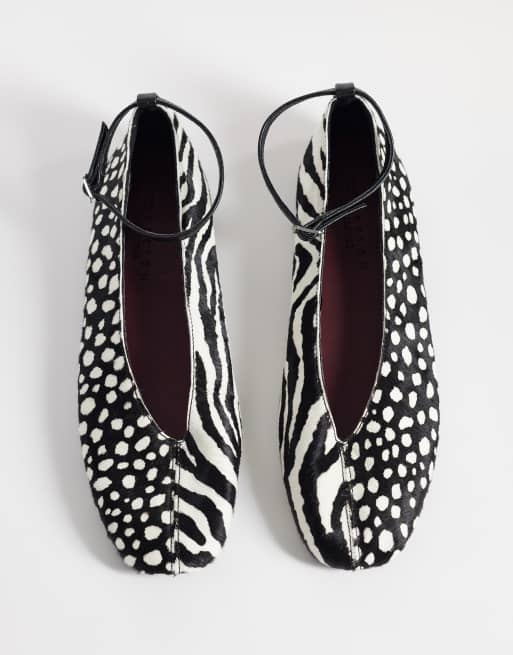 ASOS DESIGN Lilibelle premium hair on real leather ballets black and white mix, 3 of 4