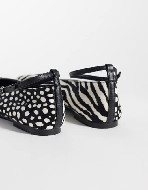 ASOS DESIGN Lilibelle premium hair on real leather ballets black and white mix, 4 of 4