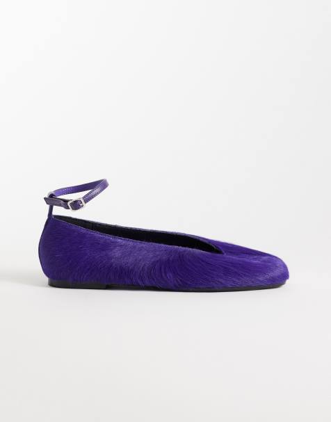 ASOS DESIGN Lilibelle premium hair on real leather ballets in purple - view 1