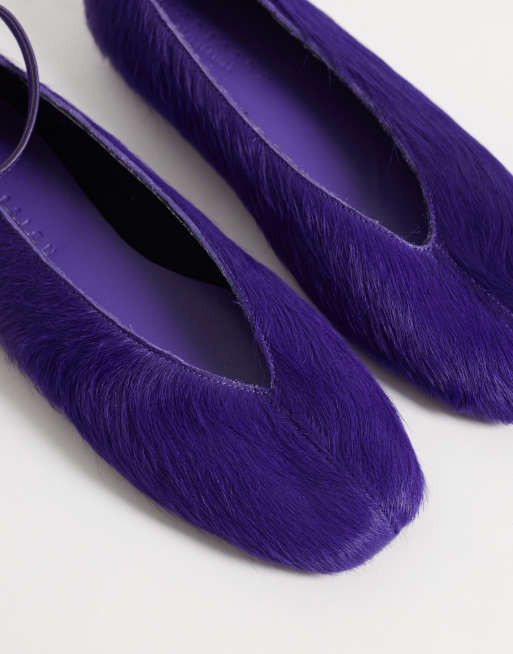 ASOS DESIGN Lilibelle premium hair on real leather ballets in purple, 2 of 4