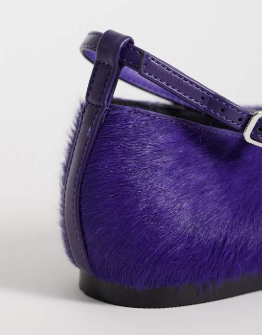 ASOS DESIGN Lilibelle premium hair on real leather ballets in purple, 4 of 4