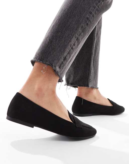 ASOS DESIGN – Lilie – Loafer-Ballerinas aus Wildlederimitat in Schwarz, 3 von 4