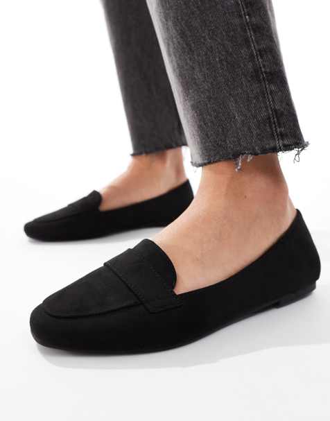ASOS DESIGN Lilie loafer ballet flats in black suedette - view 1