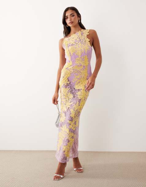 ASOS DESIGN – Liliowa koronkowa sukienka ze zdobionym haftowanym wzorem, wycięciami i odkrytymi plecami - view 1