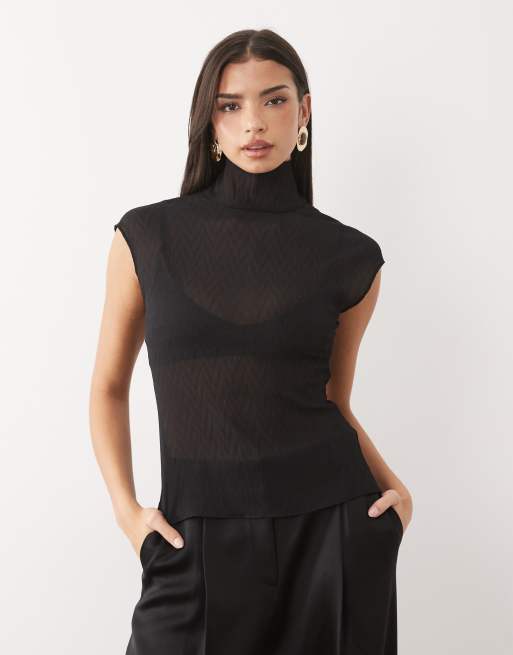 ASOS DESIGN – Liliowa plisowana bluzka z szyfonu z golfem, 4 z 4