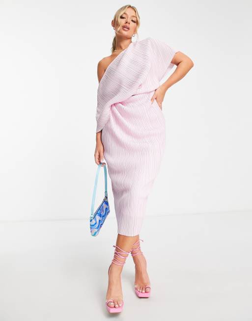 ASOS DESIGN – Liliowa plisowana sukienka midi z opuszczonymi ramionami