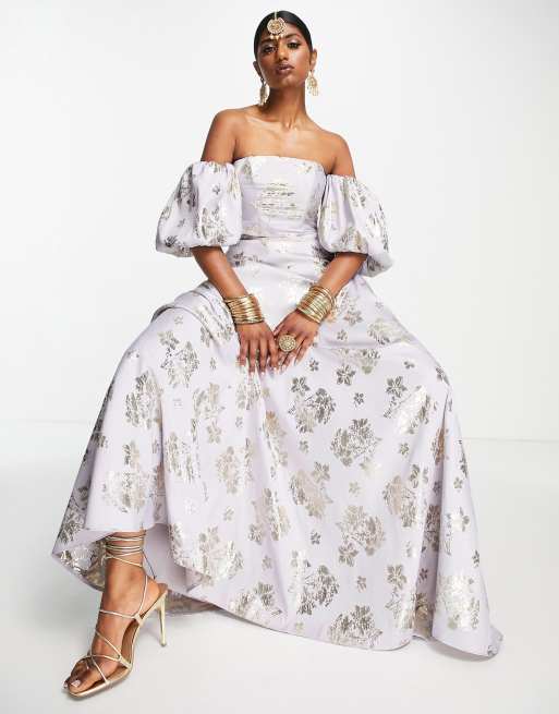 ASOS DESIGN – Liliowa spódnica maxi typu lehenga w żakardowy kwiatowy wzór, część zestawu