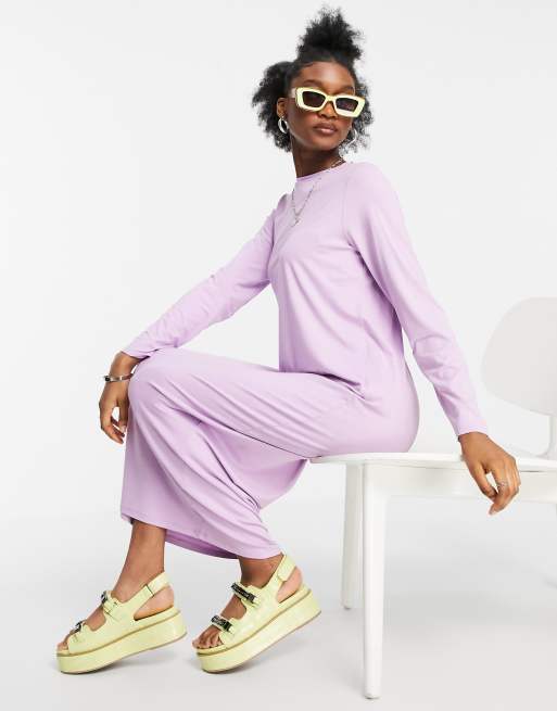ASOS DESIGN – Liliowa sukienka koszulowa maxi z długimi rękawami